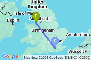 Map of the flight from London Gatwick to Liverpool