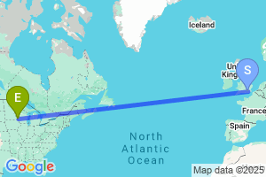 Map of the flight from London Gatwick to La Crosse