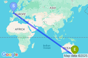 Map of the flight from London Gatwick to Launceston