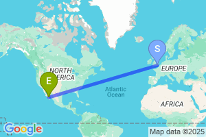 Map of the flight from London Gatwick to Loreto