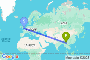 Map of the flight from London Gatwick to Dehong Mangshi