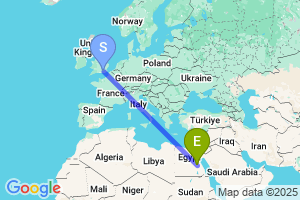 Map of the flight from London Gatwick to Luxor