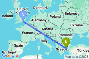 Map of the flight from London Gatwick to Lemnos