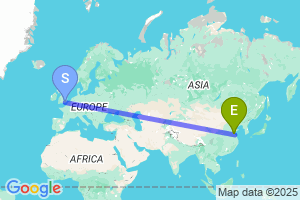 Map of the flight from London Gatwick to Lianyungang