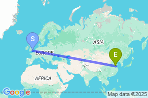 Map of the flight from London Gatwick to Linyi