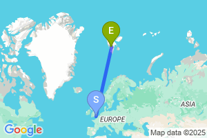 Map of the flight from London Gatwick to Longyearbyen