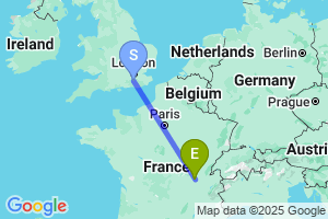 Map of the flight from London Gatwick to Lyon