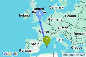 Map of the flight from London Gatwick to Menorca