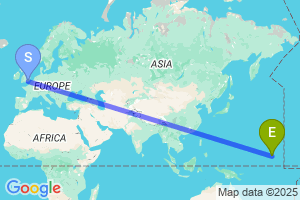 Map of the flight from London Gatwick to Amata Kabua International