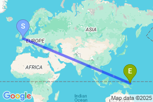Map of the flight from London Gatwick to Manus Island