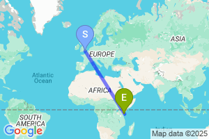 Map of the flight from London Gatwick to Mombasa