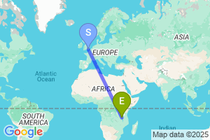 Map of the flight from London Gatwick to Mbeya