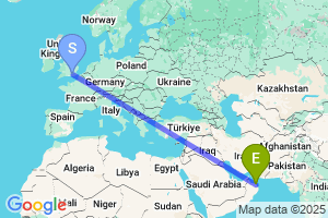 Map of the flight from London Gatwick to Muscat