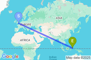 Map of the flight from London Gatwick to Manado