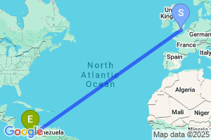 Map of the flight from London Gatwick to Medellin