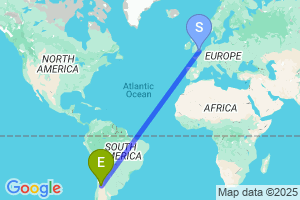 Map of the flight from London Gatwick to Mendoza