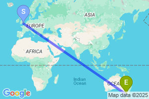 Map of the flight from London Gatwick to Melbourne