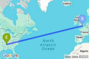 Map of the flight from London Gatwick to Memphis