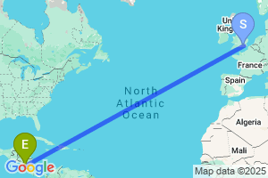 Map of the flight from London Gatwick to Managua