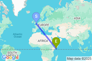 Map of the flight from London Gatwick to Mogadishu