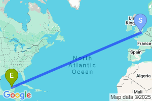 Map of the flight from London Gatwick to Merida