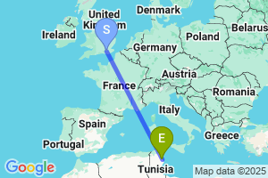 Map of the flight from London Gatwick to Monastir