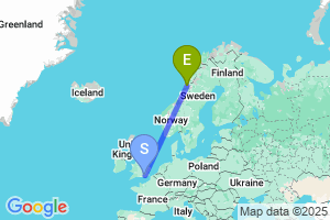 Map of the flight from London Gatwick to Mosjoen Kjaerstad