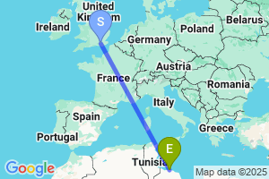 Map of the flight from London Gatwick to Mitiga