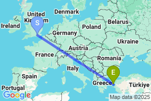 Map of the flight from London Gatwick to Mytilene