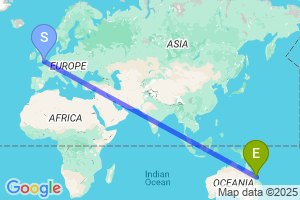 Map of the flight from London Gatwick to Mackay