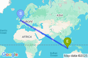 Map of the flight from London Gatwick to Malang