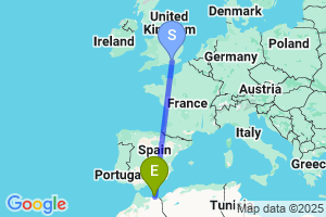 Map of the flight from London Gatwick to Melilla