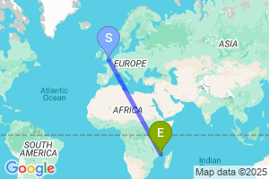 Map of the flight from London Gatwick to Nacala