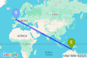 Map of the flight from London Gatwick to Maningrida