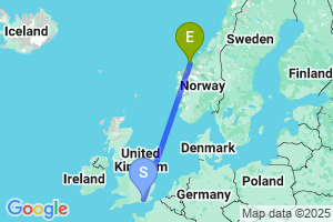 Map of the flight from London Gatwick to Molde Aro