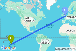 Map of the flight from London Gatwick to Moorea