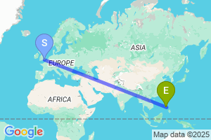 Map of the flight from London Gatwick to Caticlan