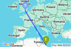 Map of the flight from London Gatwick to Misurata