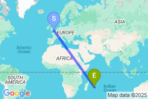 Map of the flight from London Gatwick to Mauritius