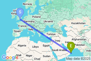 Map of the flight from London Gatwick to Masirah