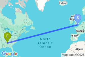 Map of the flight from London Gatwick to Muscle Shoals