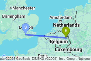 Map of the flight from London Gatwick to Maastricht