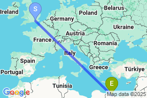 Map of the flight from London Gatwick to Marsa Matruh