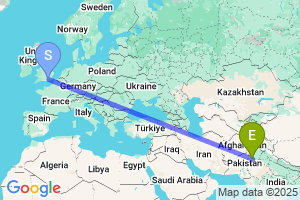 Map of the flight from London Gatwick to Multan