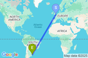 Map of the flight from London Gatwick to Montevideo