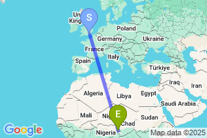 Map of the flight from London Gatwick to Maroua