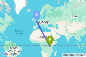 Map of the flight from London Gatwick to Mwanza