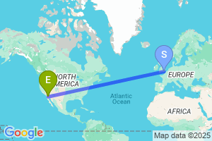 Map of the flight from London Gatwick to Mexicali