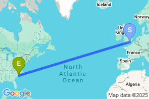 Map of the flight from London Gatwick to Myrtle Beach