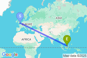 Map of the flight from London Gatwick to Miri